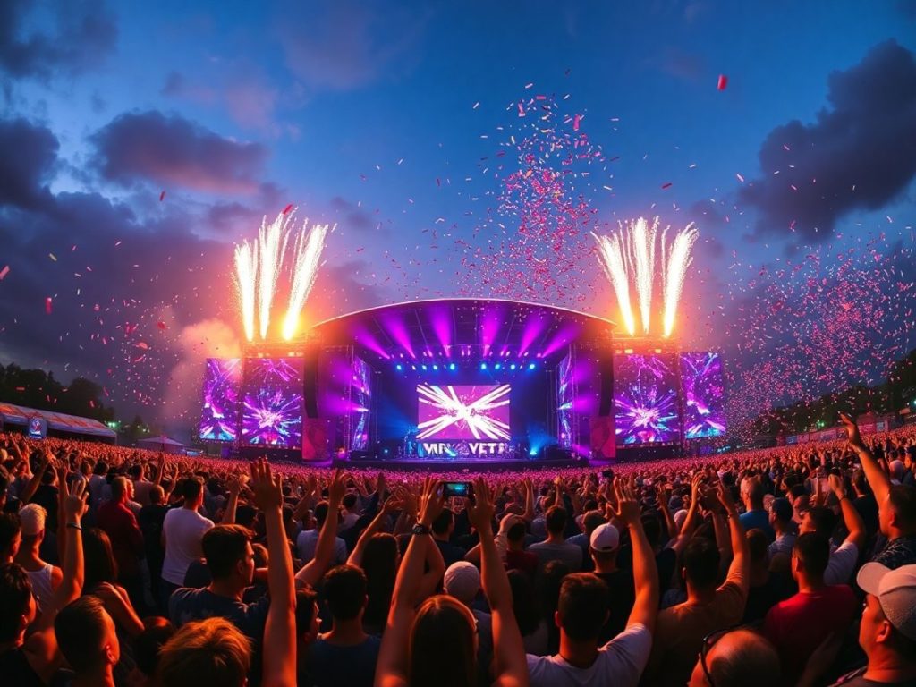 Scenă de festival cu mulțime energică