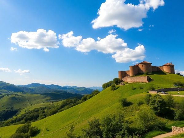 Peisaj montan românesc cu cetăți medievale