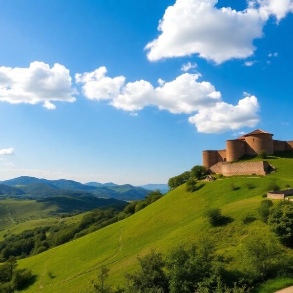 Peisaj montan românesc cu cetăți medievale
